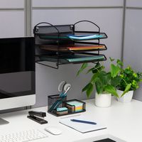 Mind Reader - 3-Tier Paper Tray, Desktop Organizer, Wall Mountable, Office, Metal Mesh, 11.5