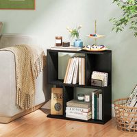 Costway 2 PCS 3-Tier Bookshelf Geometric Bookcase Side Table with Open Storage Display Shelf - Black - Alternate Views