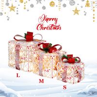 Costway - Set of 3 Christmas Lighted Gift Boxes, Indoor Present Box Holiday Decoration - White/Red - Alternate Views