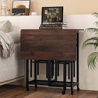 Costway 3 PCS Rolling Dining Table Set Extendable Kitchen Table 2 Stools with Wine Rack Rustic Br... - Alternate Views