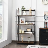 Costway - 4-Tier Folding Bookshelf No-Assembly Industrial Bookcase Display Shelves - Rustic Brown - Alternate Views