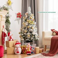 Costway - 4ft Pre-lit Snowy Christmas Entrance Tree w/ White Berries & Flowers - Green/White - Alternate Views
