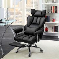 Costway - Big and Tall Executive Office Chair with Footrest Lumbar Support - Black - Alternate Views