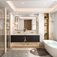 LOVMOR - Tempered Glass Rounded Rectangle Framed Wall-Mounted Bathroom Vanity Mirror - 48