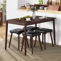 Costway 5 PCS Dining Table Set for 4 w/4 Upholstered Stools Rubber Wood Legs for Kitchen - Brown - Alternate Views