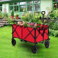 Costway - Folding Collapsible Wagon Utility Camping Cart W/Wheels & Adjustable Handle Red - Red - Alternate Views