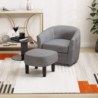 Costway - Swivel Curved Backrest Barrel Chair with Ottoman Footrest and Armrests - Gray - Alternate Views