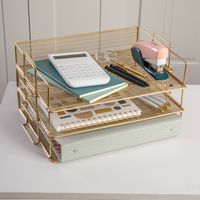 Martha Stewart - Ryder Steel Mesh 3 Tier Stackable Desktop Organizer - Gold - Alternate Views