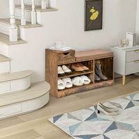 Costway 2-tier Shoe Bench Storage Shoe Rack Organizer Cabinet with Cushion for Entryway - Rustic ... - Alternate Views