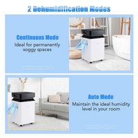 Costway 70 Pint Dehumidifier for Basement with Continuous & Auto Mode Large Water Tank - White - Alternate Views