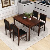 Costway 5 PCS Dining Table Set for 4 w/Rubber Wood Legs Upholstered Seat Padded Backrest - Brown - Alternate Views