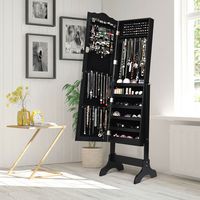 Costway - Mirrored Jewelry Cabinet Mirror Organizer Storage Box Stand - Black - Alternate Views