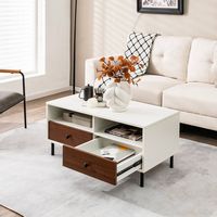 Costway Coffee Table Modern Rectangle W/Storage Shelf & Drawers Living Room Furniture - White and... - Alternate Views