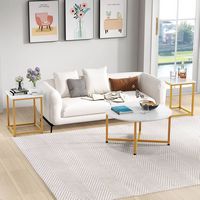 Costway 3 PCS Coffee Table Set Round Coffee Table and 2PCS Square End Tables Metal Frame White - ... - Alternate Views