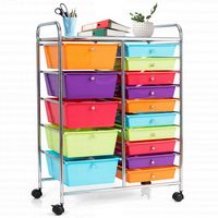 Costway - 15 Drawer Rolling Storage Cart Scrapbook Paper Office School Organizer - Multicolor - Alternate Views
