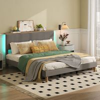 Bestier - Bed Frame -King Size Bed With LED Light & Adjustable Storage Headboard for Bedroom Upho... - Alternate Views