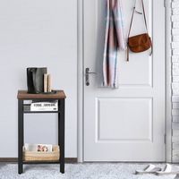 Costway Set of 2 3-Tier Industrial Tall Nightstand Side End Telephone Table w/ Shelves - Rustic B... - Alternate Views