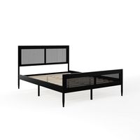 Martha Stewart - Jax Wooden Queen Platform Bed with Rattan Inset Headboard and Footboard-Black - ... - Alternate Views