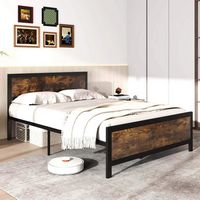 Costway Full Size Metal Bed Frame with Headboard & Footboard Metal Slats Support - Brown - Alternate Views