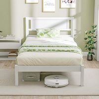 Costway Twin Wooden Platform Bed with 12 Slats Headboard & Under Bed Storage - White - Alternate Views