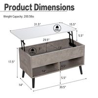 Costway 31.5''  Lift Top CoffeeTable ModernTable W/ Hidden Compartment&Wood Legs For Home - Grey - Alternate Views