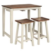 Costway 3-Piece Bar Table Set Counter Pub Table& 2 Saddle Bar Stools w/ Hanging Design - Beige/Brown - Alternate Views