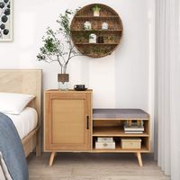 Costway - 2-in-1 Rattan Shoe Cabinet with Bench 3 Adjustable Shelves & Solid Pine Wood Legs - Nat... - Alternate Views