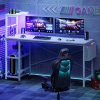 Bestier - Gaming Desk with LED Lights, Storage Shelves, and Side Bag - 61