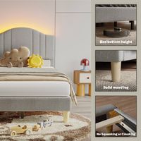 Pinmoco - Twin Upholstered Platform Bed Frame with Adjustable LED Arc Headboard - Fabric Gray - Alternate Views