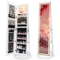 Costway - 360° Swivel Jewelry Cabinet Organizer 3-Color LED Mirror with Built-in Lights - White - Alternate Views