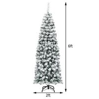 Costway - 6Ft Unlit Hinged Snow Flocked Artificial Pencil Christmas Tree with 500 Branch Tips - G... - Alternate Views