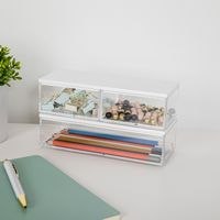 Martha Stewart - Brody Premium Clear Plastic Storage Bins MDF Lids-2-SM/1-MED - Clear/White - Alternate Views