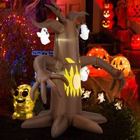 Costway - 7.8 Ft Halloween Inflatables Scary Dead Tree Halloween Decoration with Ghost - Brown - Alternate Views