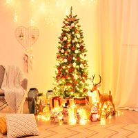 Costway - 6Ft Pre-lit Artificial Pencil Christmas Tree Hinged Fir PVC Tree /250 LED Lights - Green - Alternate Views
