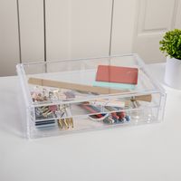 Martha Stewart - Brody Desktop Organization Box with 2 Half Moon Opening Pullout Drawers-Clear Pl... - Alternate Views