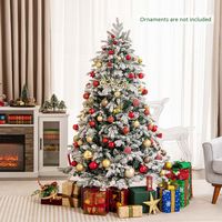 Costway - 6 FT Pre-Lit Flocked Christmas Tree Hinged w/ 260 LED Lights & 1415 Branch Tips - Green... - Alternate Views