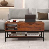 Costway Lift Top Coffee Table w/Hidden Compartment & Removable Storage Shelf Metal Frame - Rustic... - Alternate Views