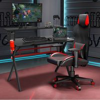 Costway - Gaming Computer Desk w/ Monitor Shelf & Storage for Controller Headphone Speaker - Black - Alternate Views