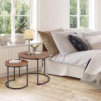 Costway Nesting Coffee Table Set of 2 for Balcony Living Room Modern Round Side Tables - Brown - Alternate Views
