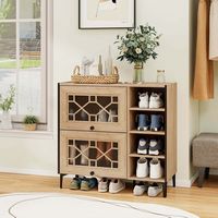 Costway - Shoe Storage Cabinet with Flip Doors Adjustable and Removable Shelves for Entryway - Oak - Alternate Views