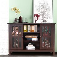 Costway - Wood TV Stand Entertainment Media Center Console for TV up to 50'' - Brown - Alternate Views