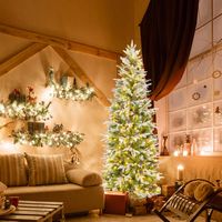 Costway - 6 FT Flocked Christmas Tree with 671 PE PVC Branch Tips 280 Warm White LED Lights - Gre... - Alternate Views