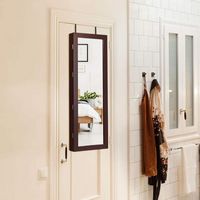 Costway - Wall Mount Mirrored Jewelry Cabinet Organizer LED Lights - Brown - Alternate Views