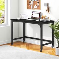 Costway - 1 PCS Rolling Computer Desk Wood Top Metal Frame Laptop Table Study Workstation - Black - Alternate Views