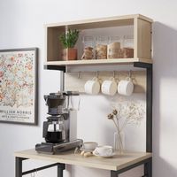 Bestier - Kitchen Baker's Rack with Hutch and 8 Side Hooks - Oak - Alternate Views