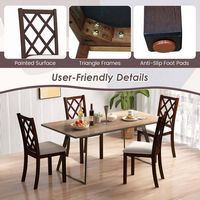 Costway Set of 4 Dining Chairs Wood Kitchen Side Chair with Inclined Backrest - Brown + White - Alternate Views