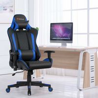 Costway - Racing Massage Gaming Chair with Lumbar Support - Blue + Black - Alternate Views