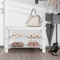 Costway - Bamboo Shoe Rack Bench 3-Tier Storage Shelf Holder Home Entryway Hallway - White - Alternate Views