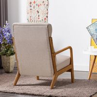 Bestier - Mid-Century Upholstered Accent Chair with Wooden Frame and High Back, Pillow, and Waist... - Alternate Views