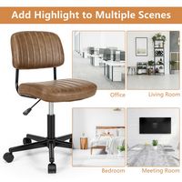 Costway - PU Leather Adjustable Swivel Office Chair with Backrest - Brown - Alternate Views